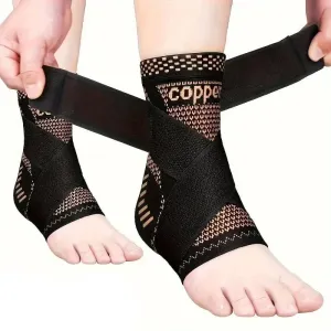 2-Pieces: Copper Adjustable Compression Ankle Guards