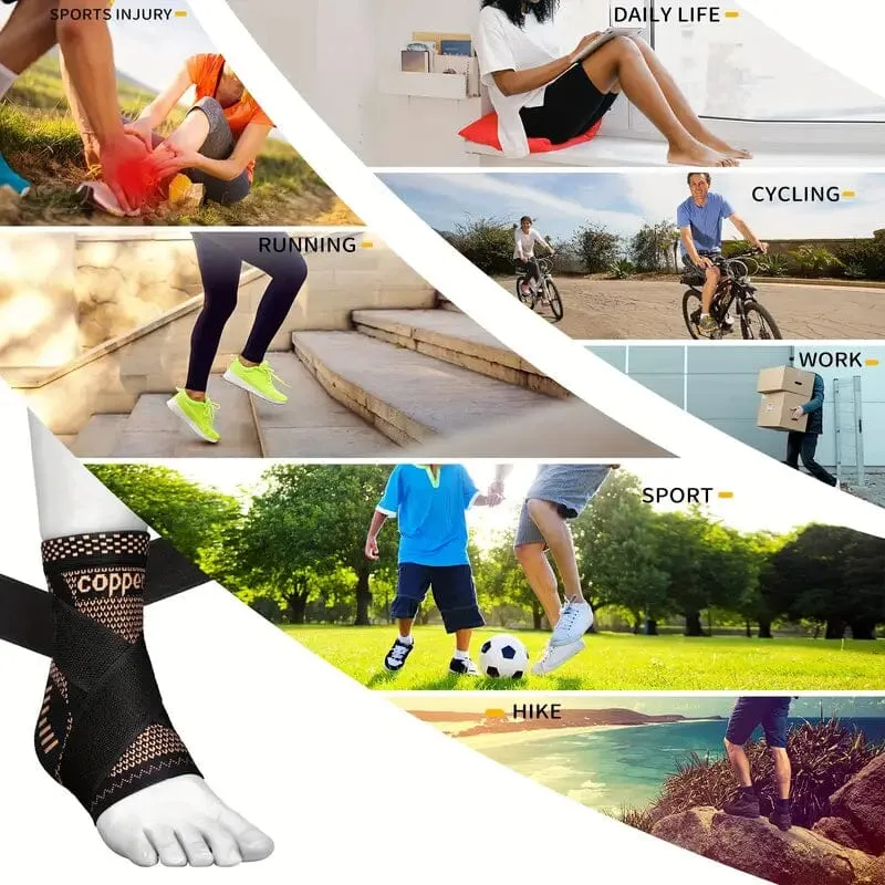 2-Pieces: Copper Adjustable Compression Ankle Guards