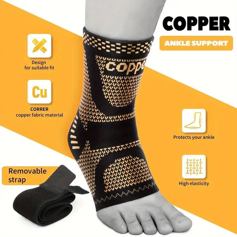 2-Pieces: Copper Adjustable Compression Ankle Guards