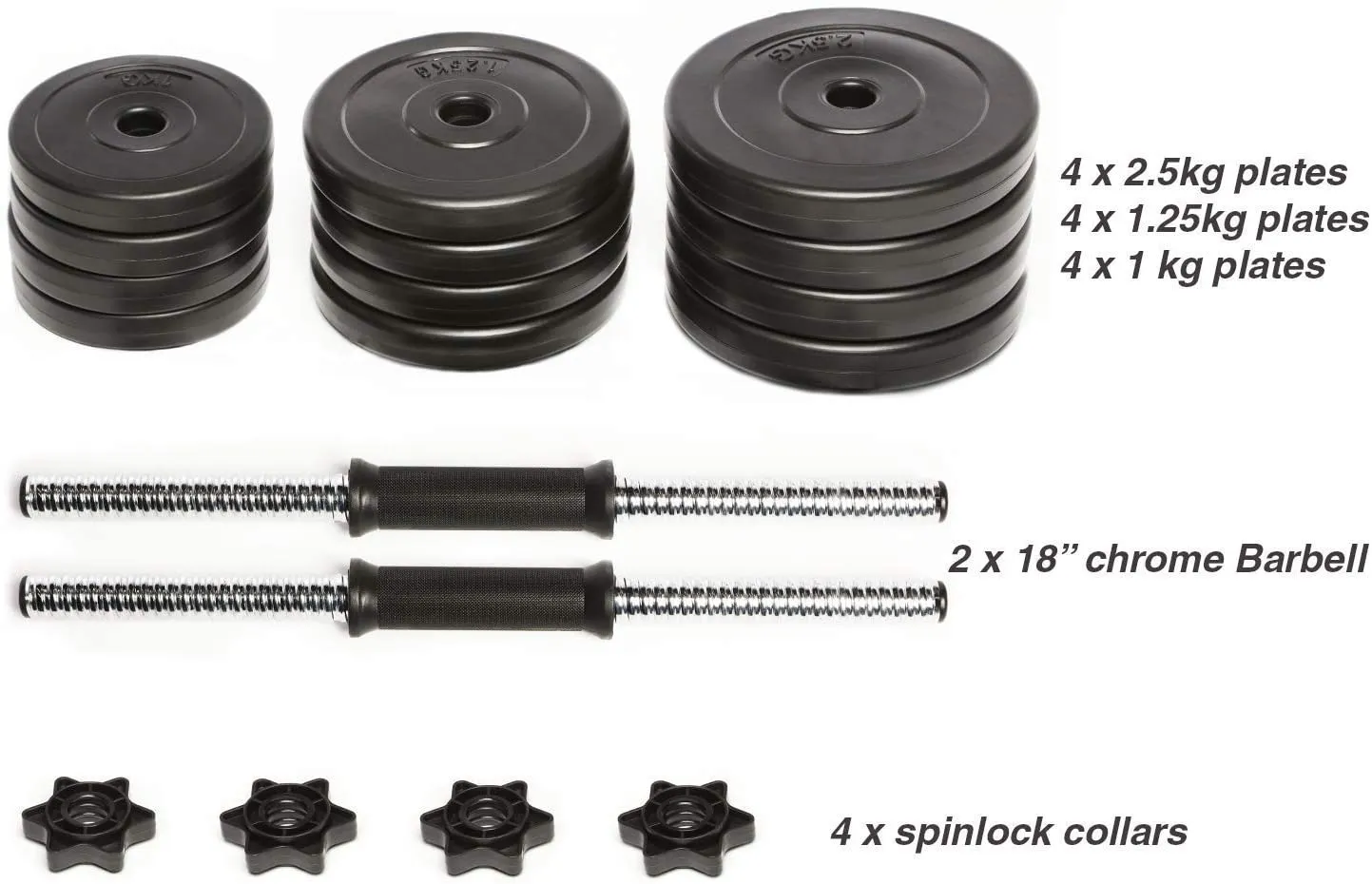 2 x 10Kg Adjustable Dumbbell Set With Plastic Handle