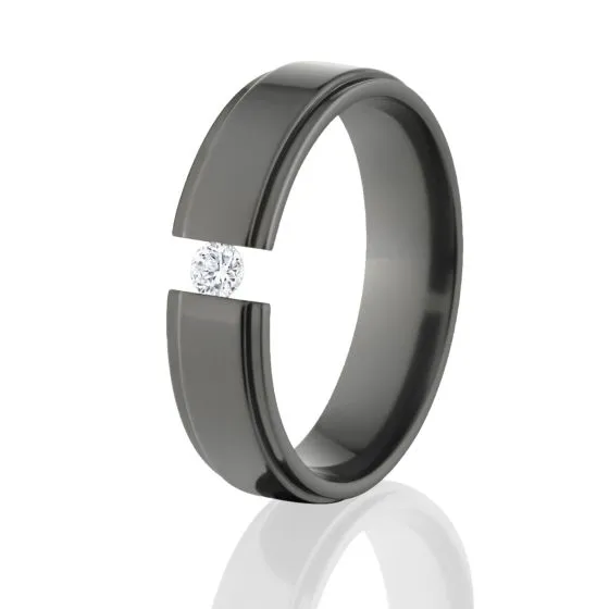 6mm Raised Edge Black Tension Ring. Black Bands