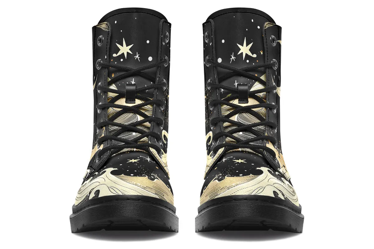 Lunar Tide Boots - Vegan Leather Doc-Style Boots with Durable Stitched on Soles