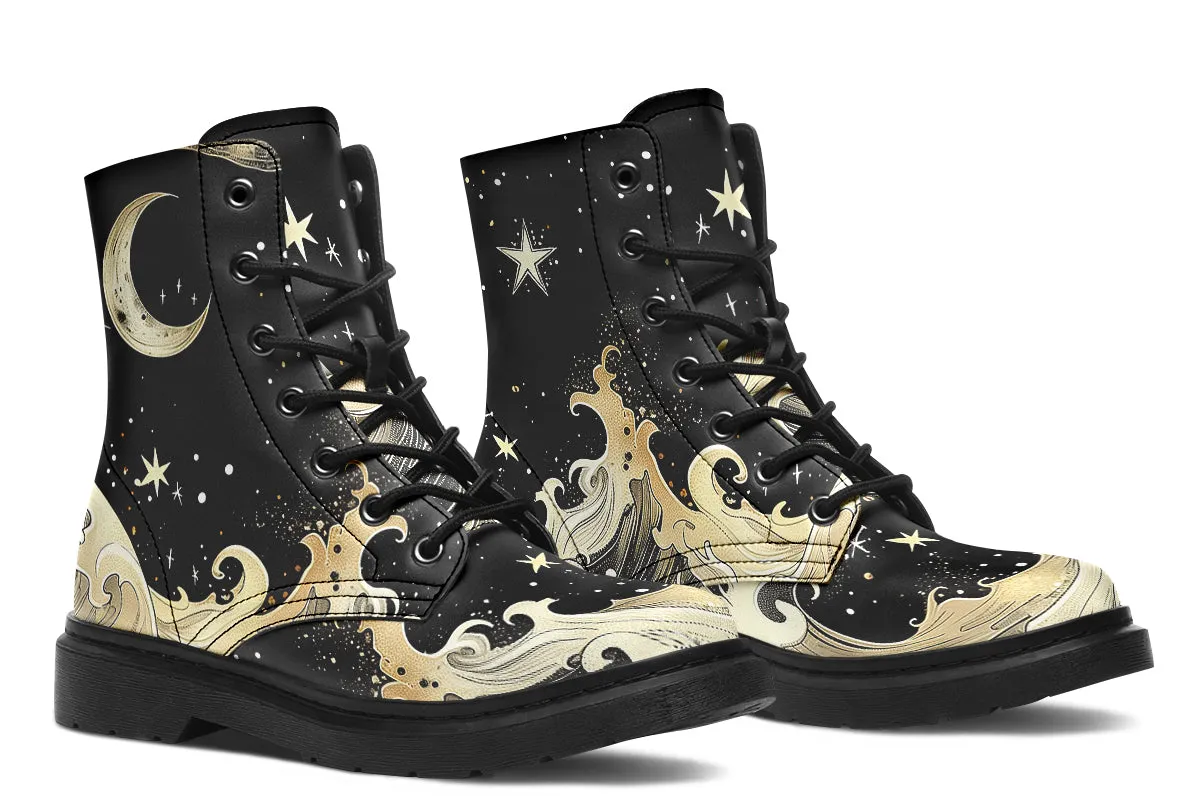 Lunar Tide Boots - Vegan Leather Doc-Style Boots with Durable Stitched on Soles