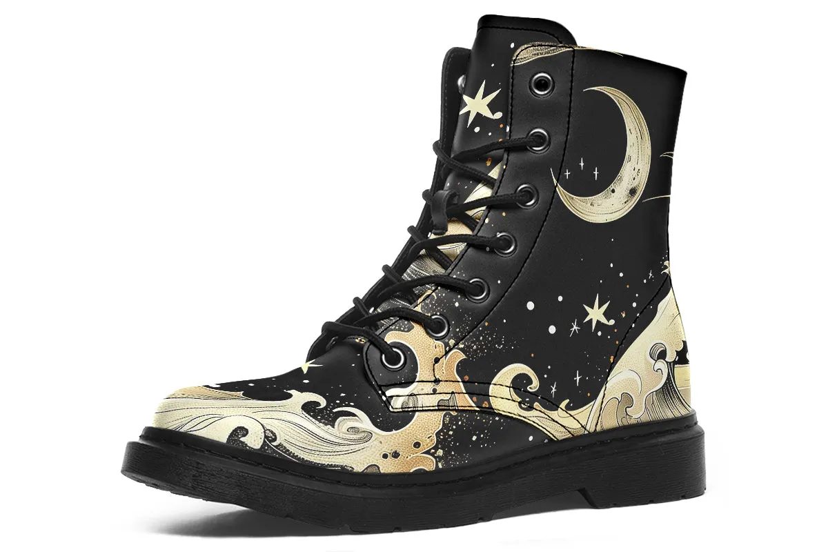 Lunar Tide Boots - Vegan Leather Doc-Style Boots with Durable Stitched on Soles
