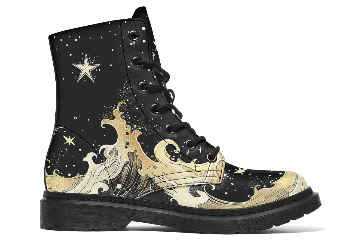 Lunar Tide Boots - Vegan Leather Doc-Style Boots with Durable Stitched on Soles