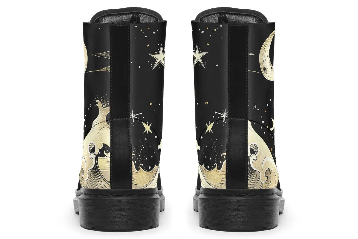 Lunar Tide Boots - Vegan Leather Doc-Style Boots with Durable Stitched on Soles