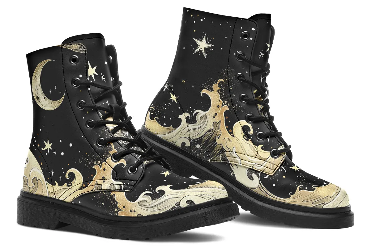 Lunar Tide Boots - Vegan Leather Doc-Style Boots with Durable Stitched on Soles