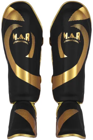 MAR-148G | Black & Gold Kickboxing/Thai Boxing Shin & Instep Guards