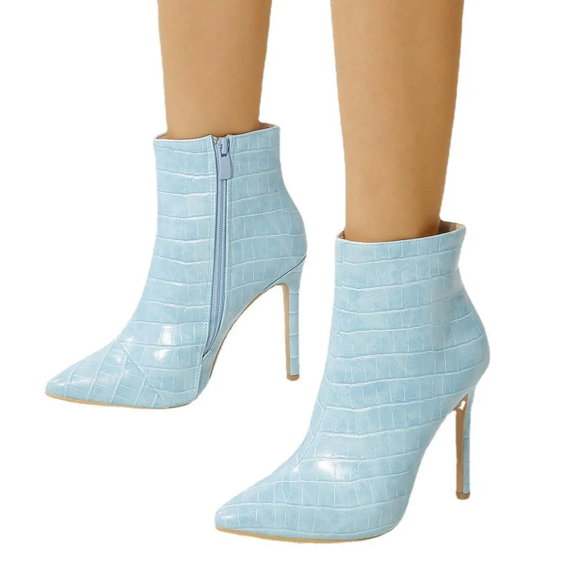 Pointed Toe PU Leather Ankle Boots